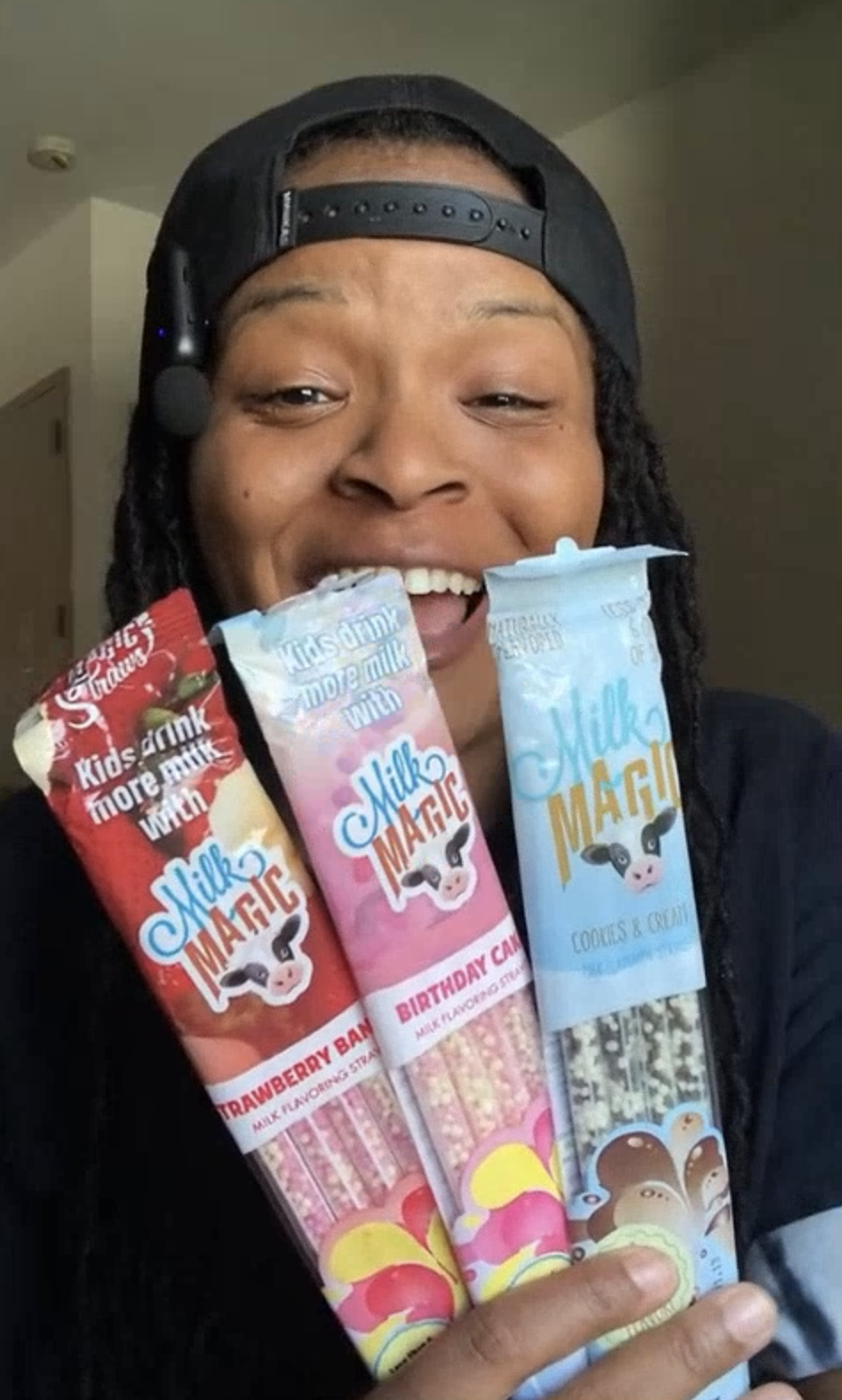 Family taste-testing Magic Straws flavors
