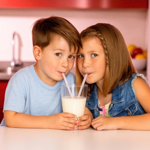 Kids sharing flavored milk with Magic Straws